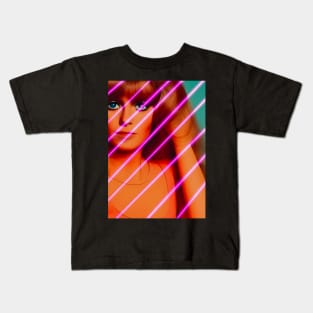 70s Retro Lady Fashion Abstract Neon Pink Abstract Lines Kids T-Shirt